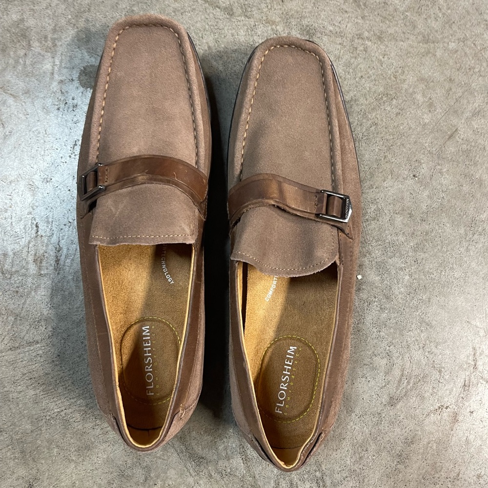 Florsheim Tan Suede Leather Slip On Driving Loafers Mens 11D Comfort